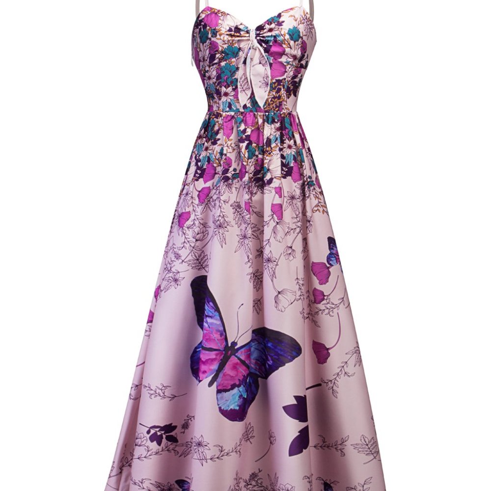 NWOT Vintage Style Floral Butterfly Midi Dress, Size 12